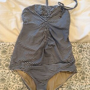 A Pea in the Pod Maternity Swimsuit | Halter | Black & White Stripe | Size S